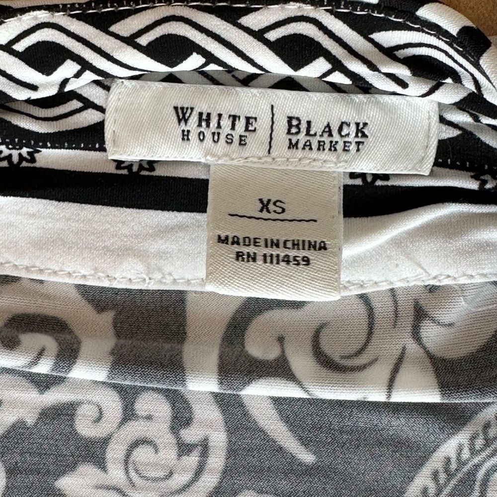 WHBM Black & White 3/4 Sleeve Square Neck Lightweight Pattern Midi-Knee Size XS - Picture 8 of 12